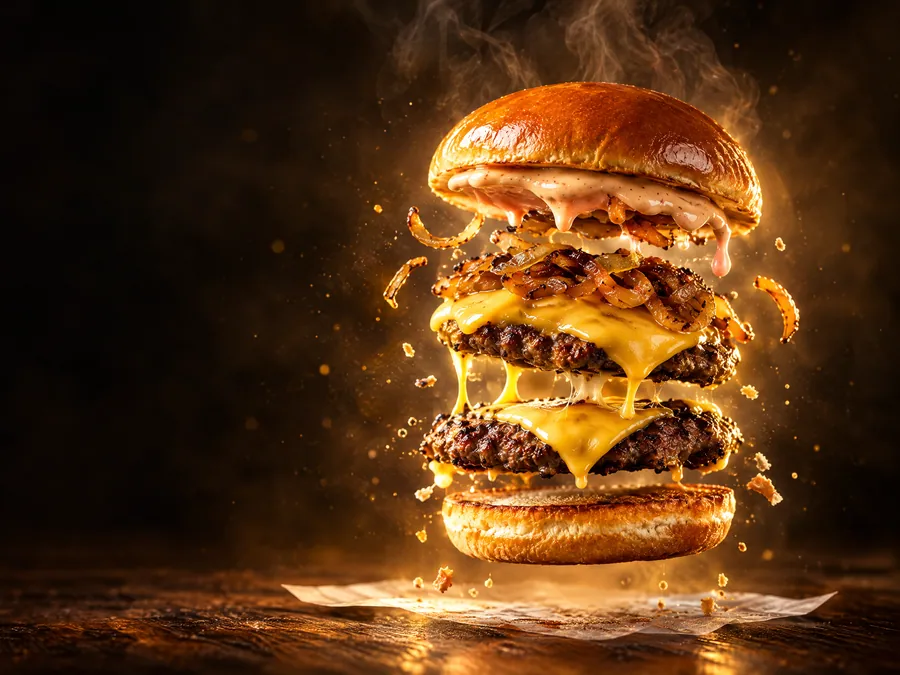 Le Volcanique : steak smashé, cheddar, jalapeños et sauce chipotle fumée